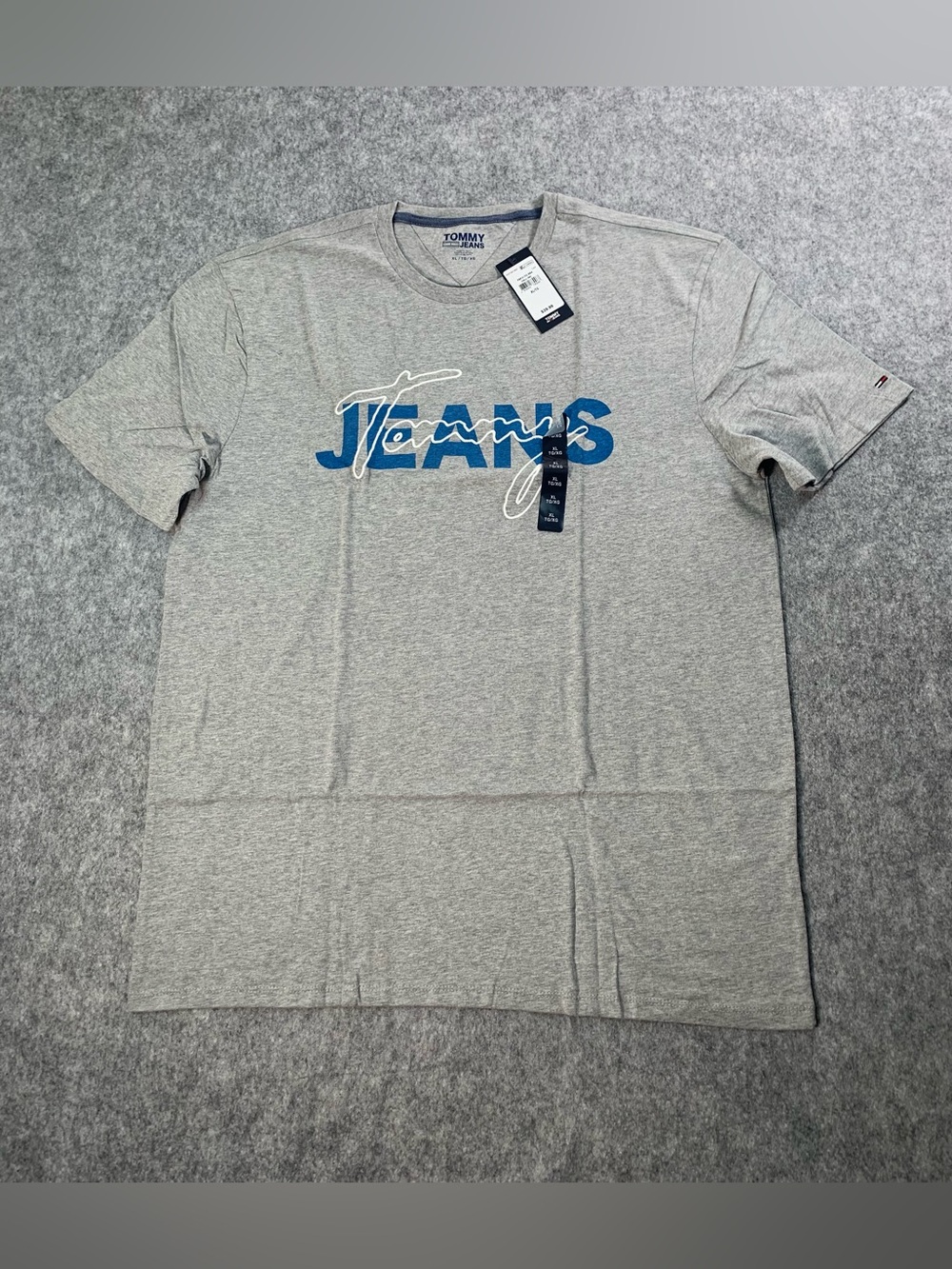 Tommy Hilfiger Gray Short Sleeve Logo Tee with Blue Script